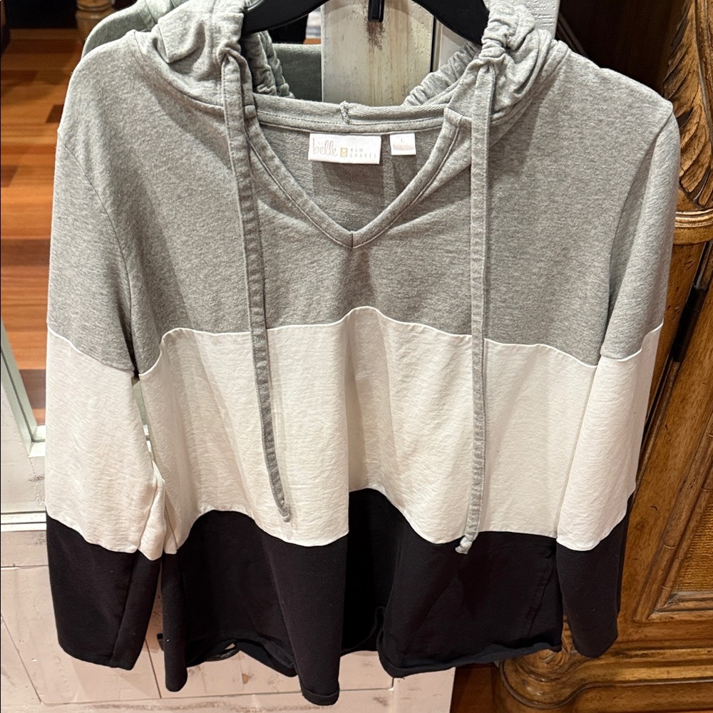 Belle by Kim Gravel Gray, White, and Black Hoodie